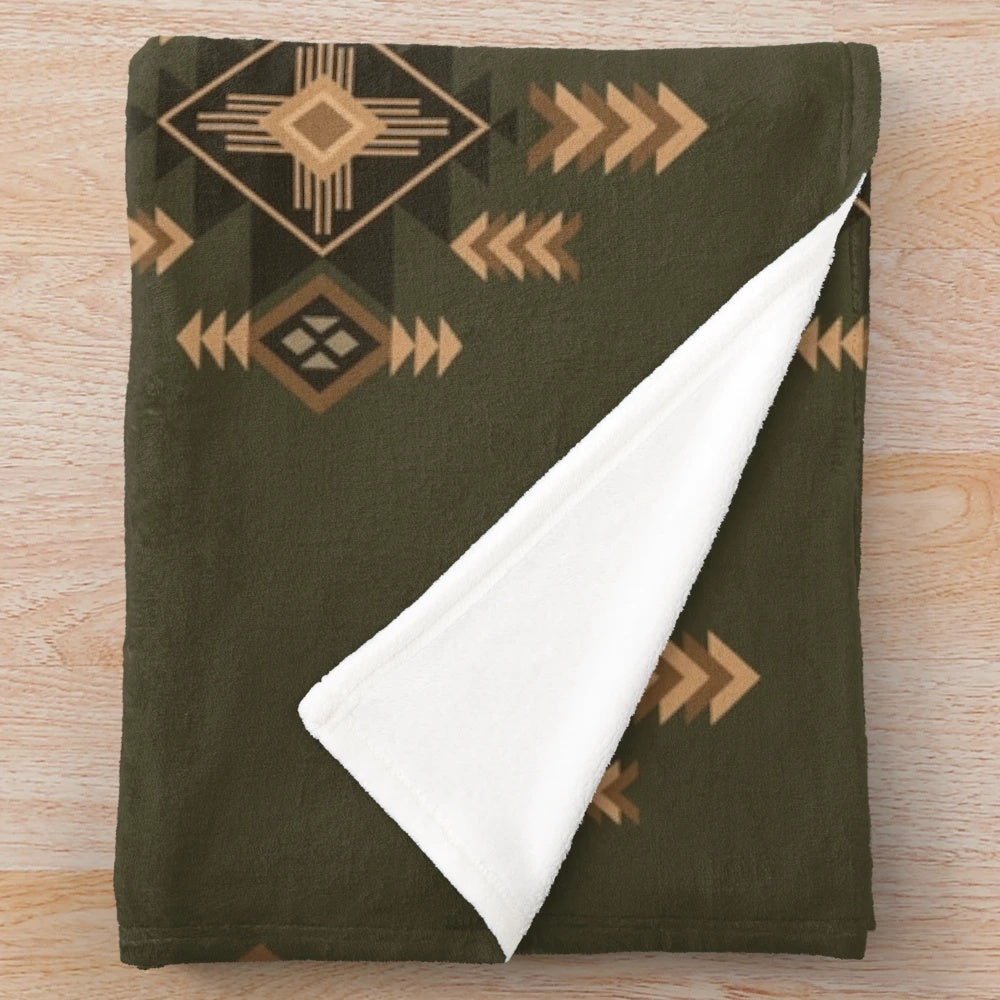 Aztec Navajo inspired plush blanket with seamless ethnic pattern