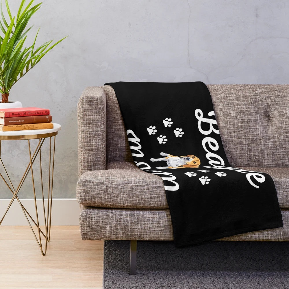 Beagle mom plush blanket with colorful beagle dog design