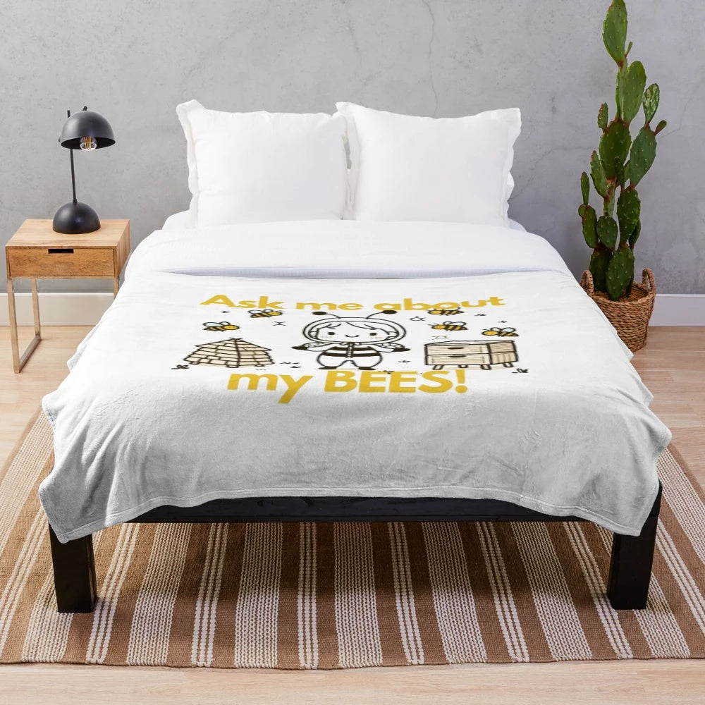 Beekeeper plush blanket with cartoon bee design