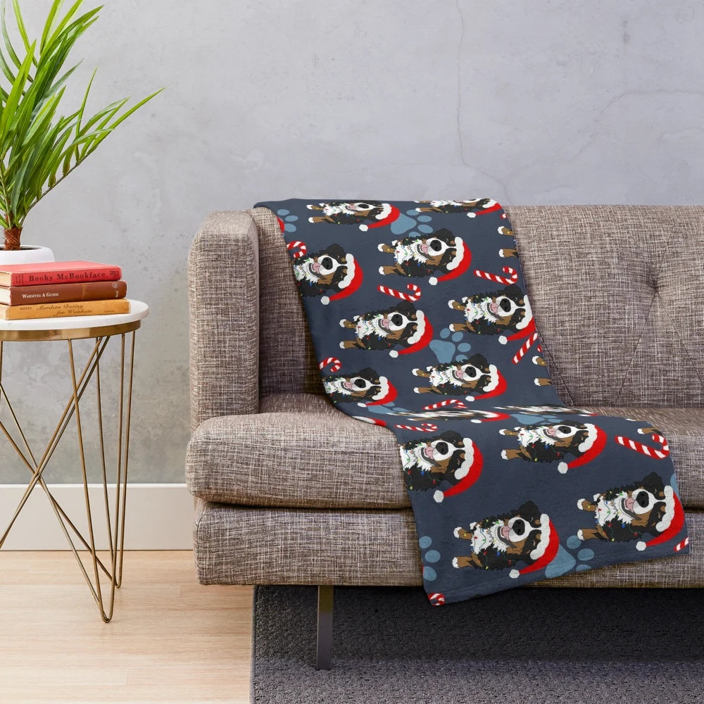 Soft and plush Bernese Mountain Dog Christmas blanket
