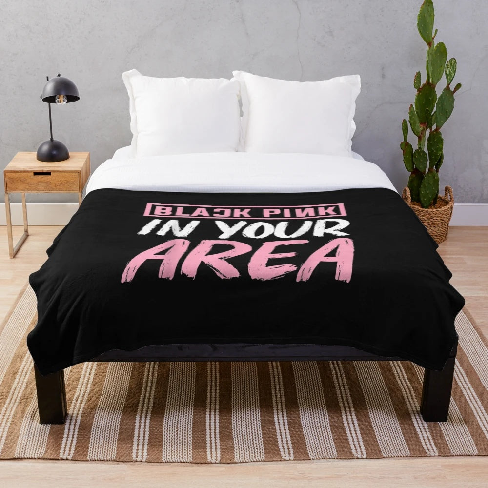 Black Pink-inspired plush blanket featuring the K-pop group's logo and colors