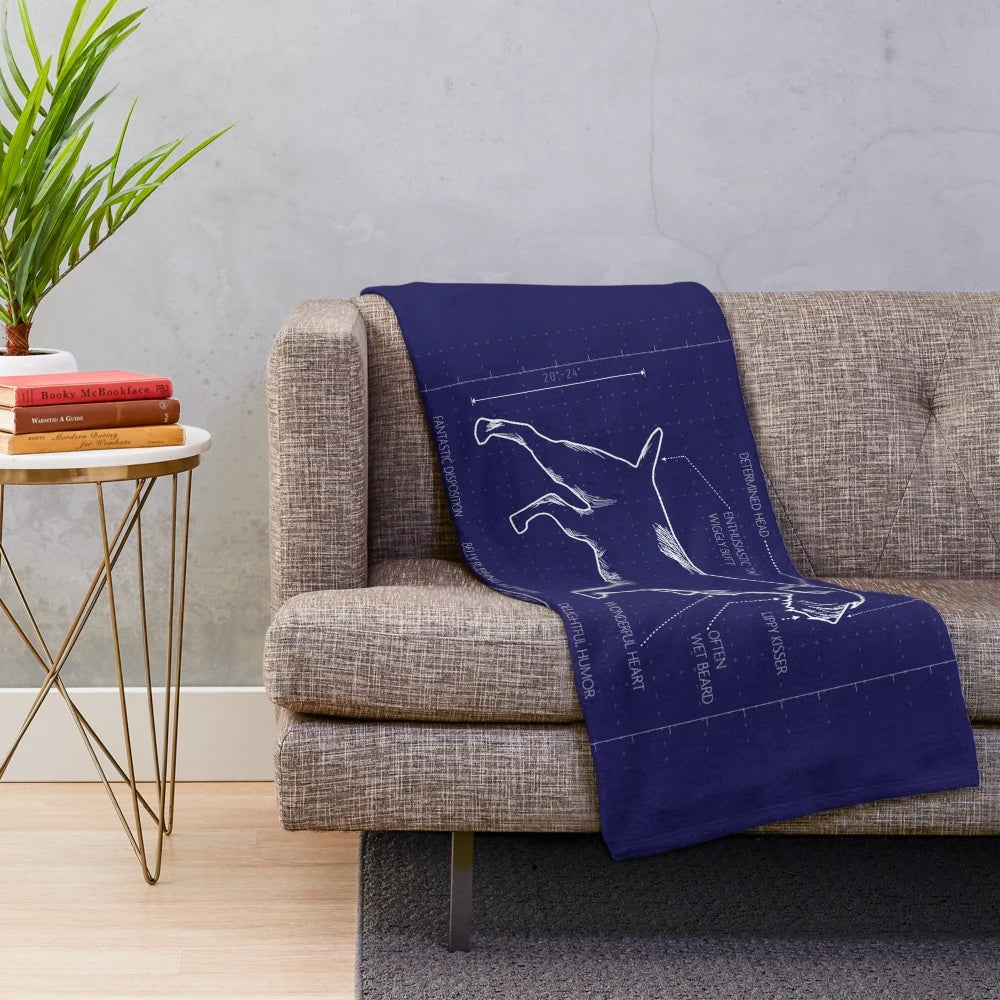 Blue plush blanket with dog paw print design for hunting dogs and griffons