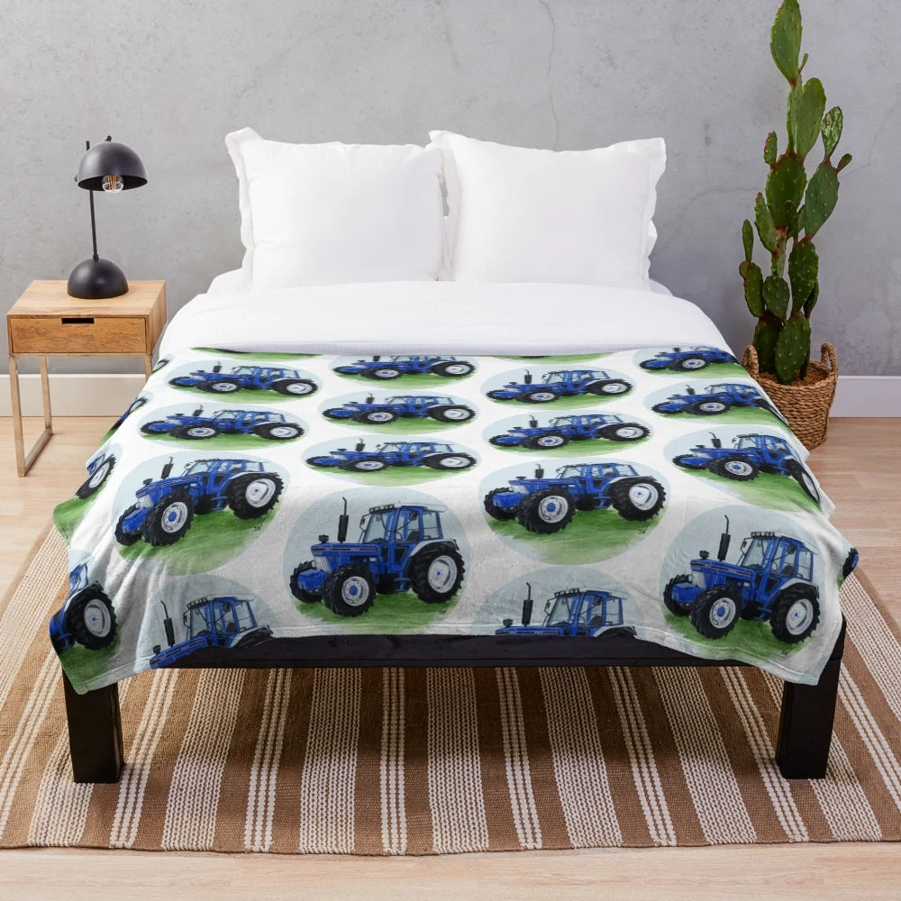 Blue tractor plush blanket for farm and country home decor
