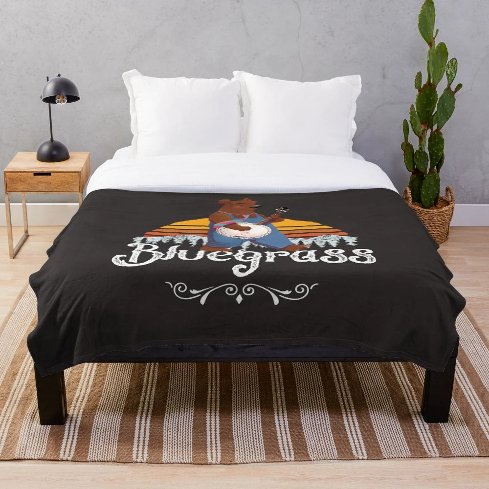 Plush blanket featuring a 5 string banjo for bluegrass music lovers