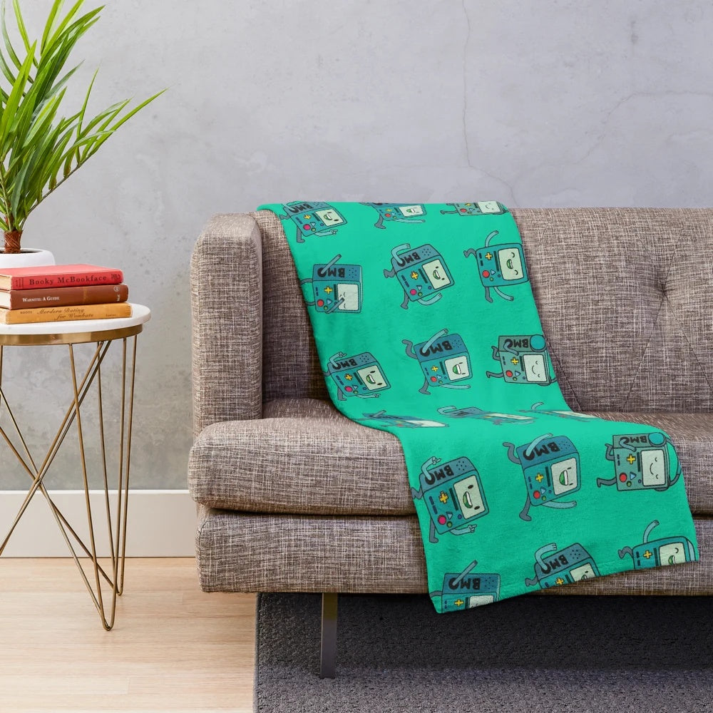 Soft, cuddly BMO-themed plush blanket perfect for gamers and Adventure Time enthusiasts