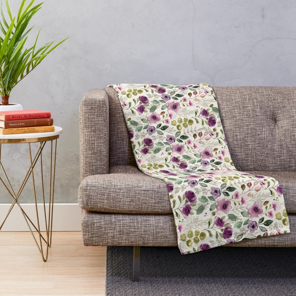 Boho floral plush blanket with watercolor flower design