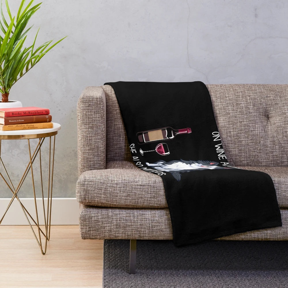 Soft and cuddly plush blanket featuring a border collie dog and wine design