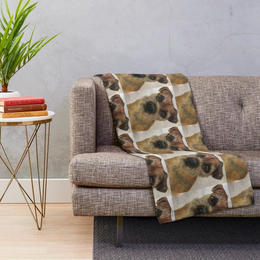 Hand-painted border terrier design on a soft, plush blanket