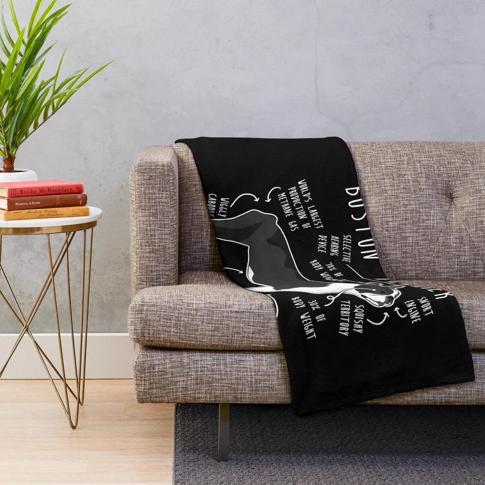 Boston Terrier plush blanket with dog anatomy design
