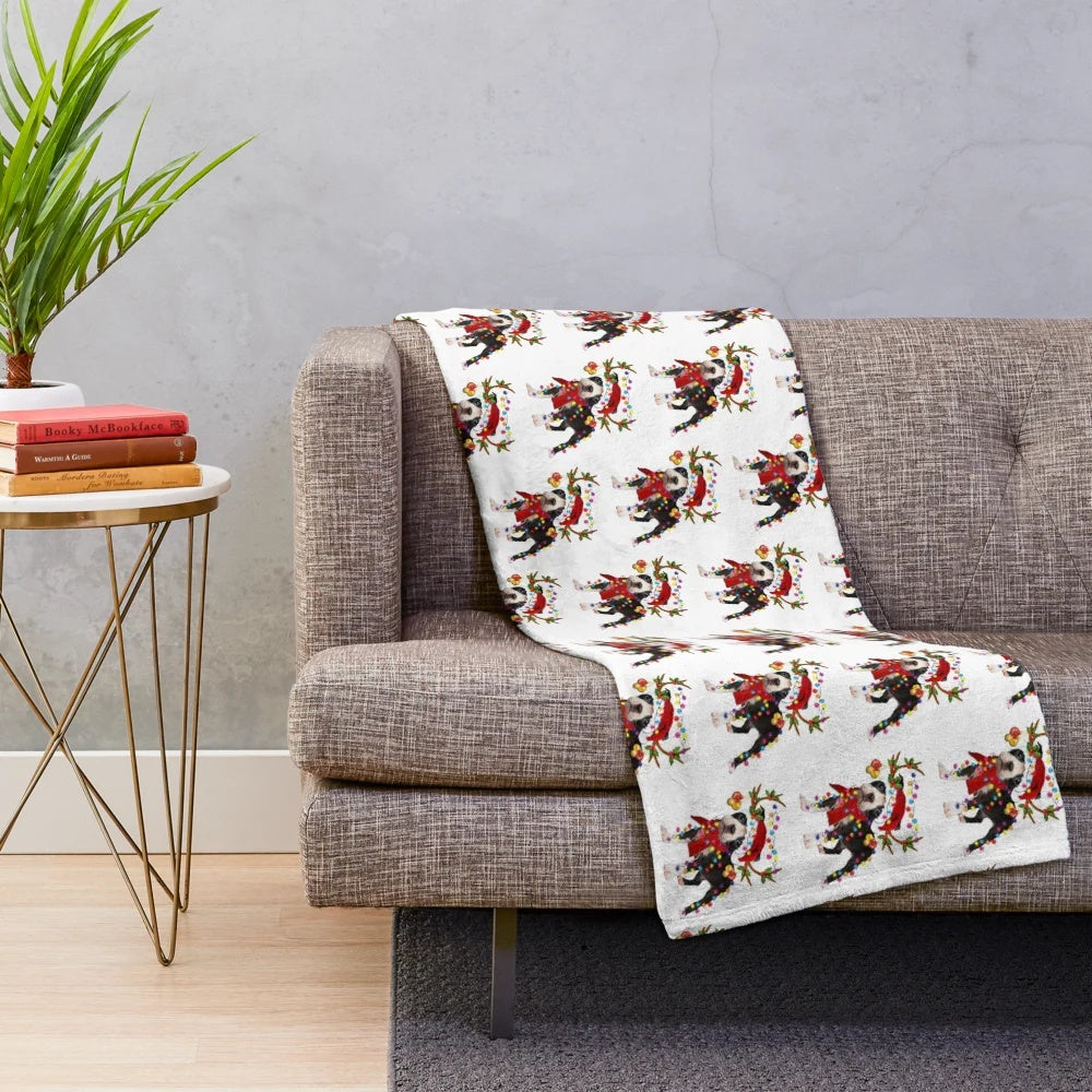 Boston Terrier and Wire Fox Terrier Plush Blanket with Christmas Reindeer Design