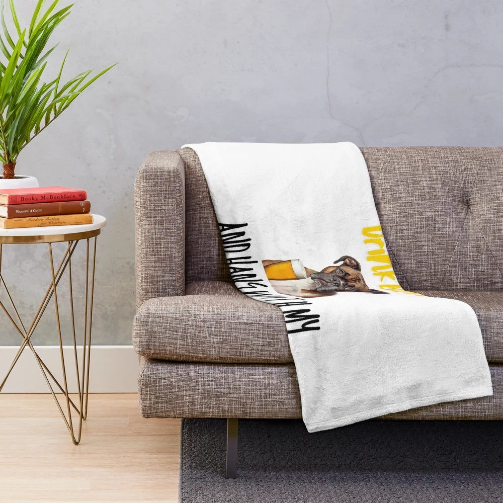 Boxer dog lover plush blanket with 'Drink Beer and Hang with My Boxer' design