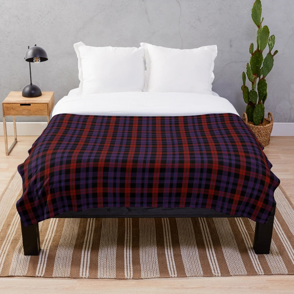 Brown tartan plush blanket with Scottish clan pattern