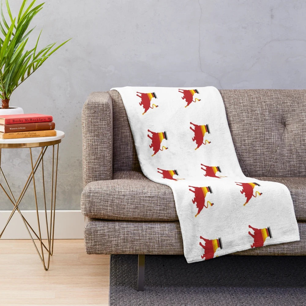 Colorful plush blanket featuring a bull design inspired by legendary animals and nature