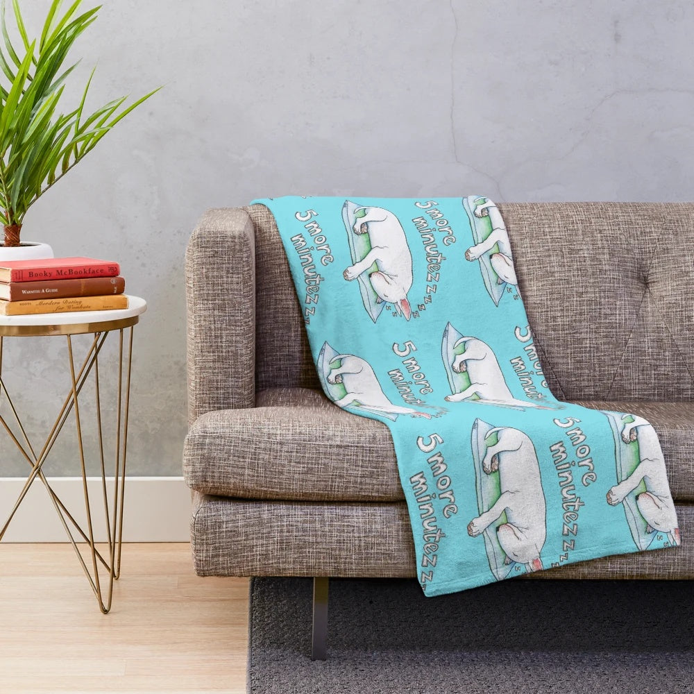 Soft and snuggly plush blanket featuring a sleeping bull terrier