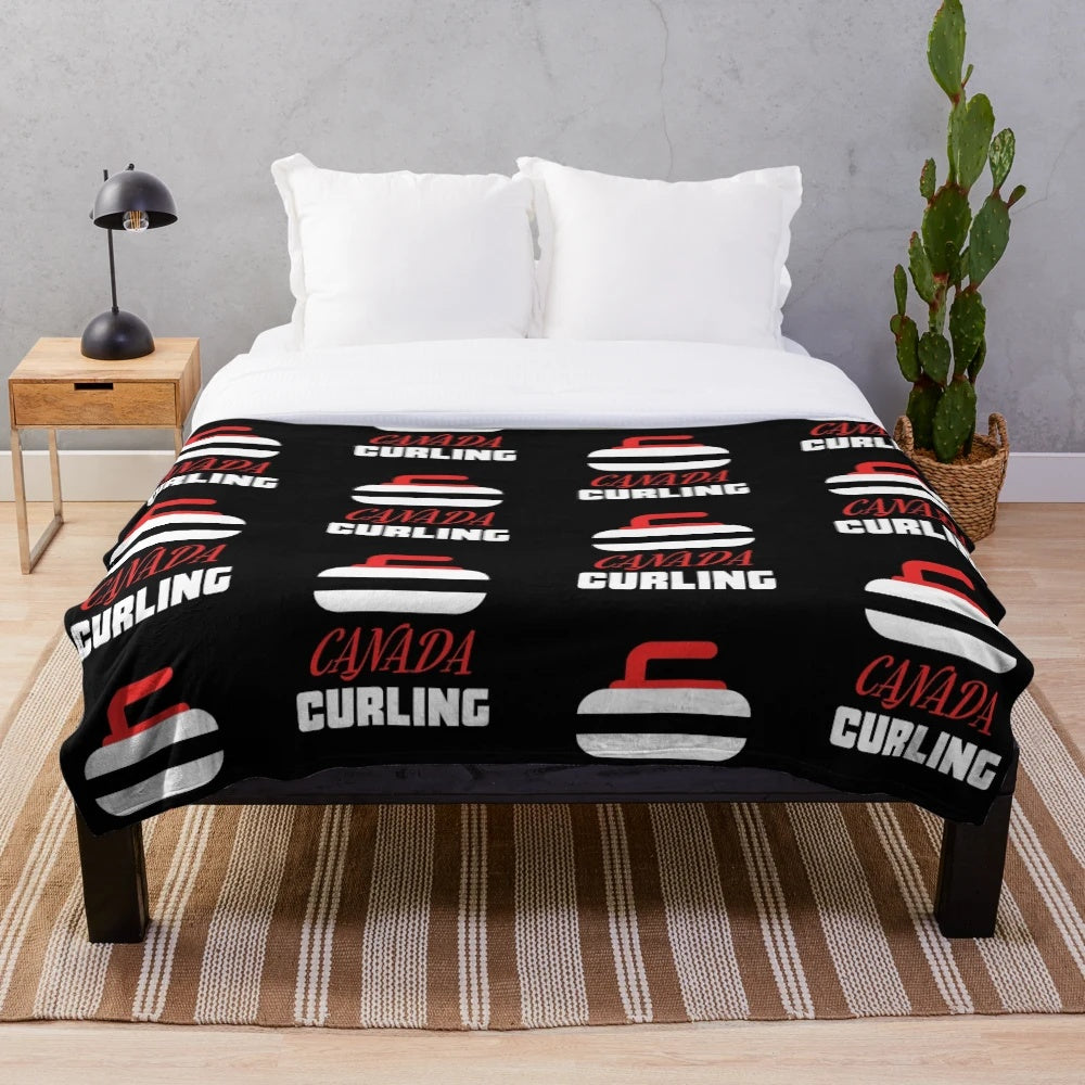 Canada curling themed plush blanket