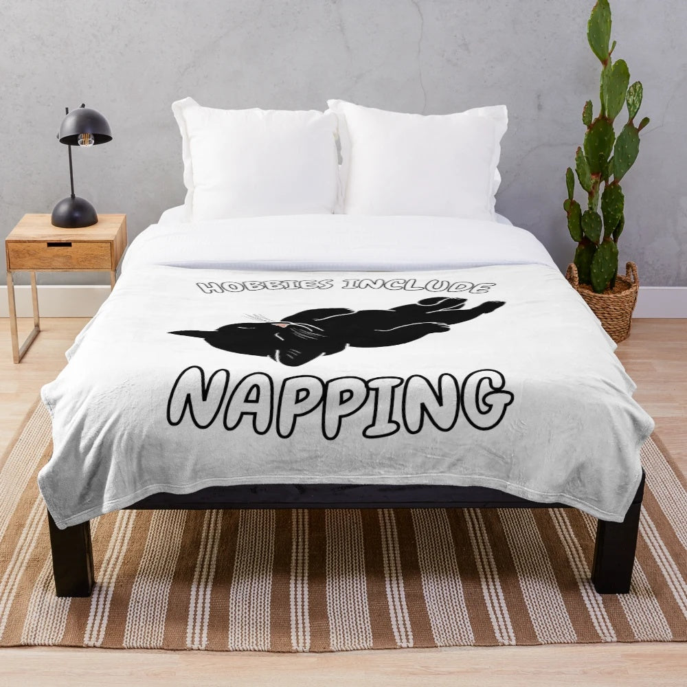 Soft and cuddly sleeping cat plush blanket
