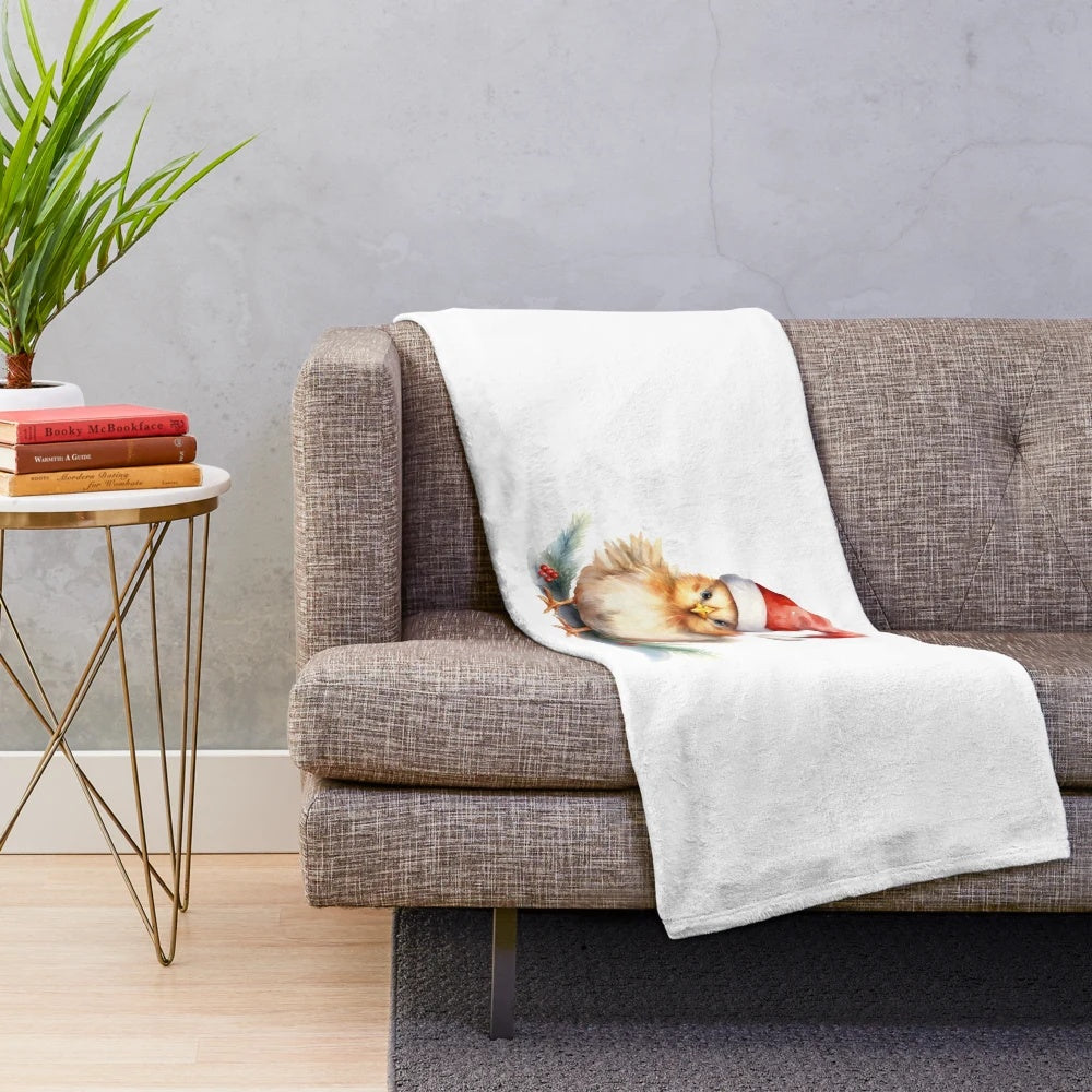 Soft and fluffy Christmas-themed plush blanket with a cute chicken design