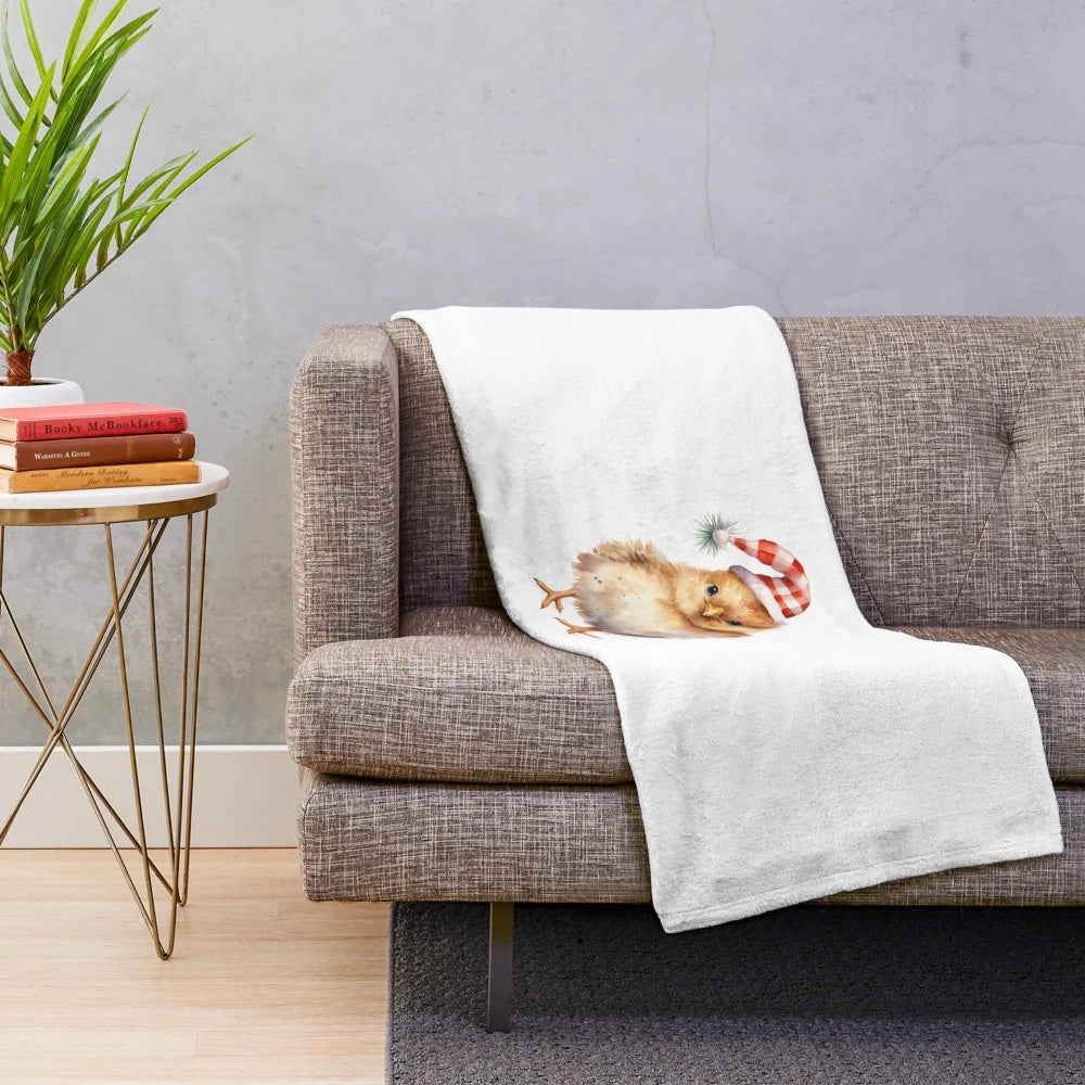 Christmas chicken plush blanket with festive design