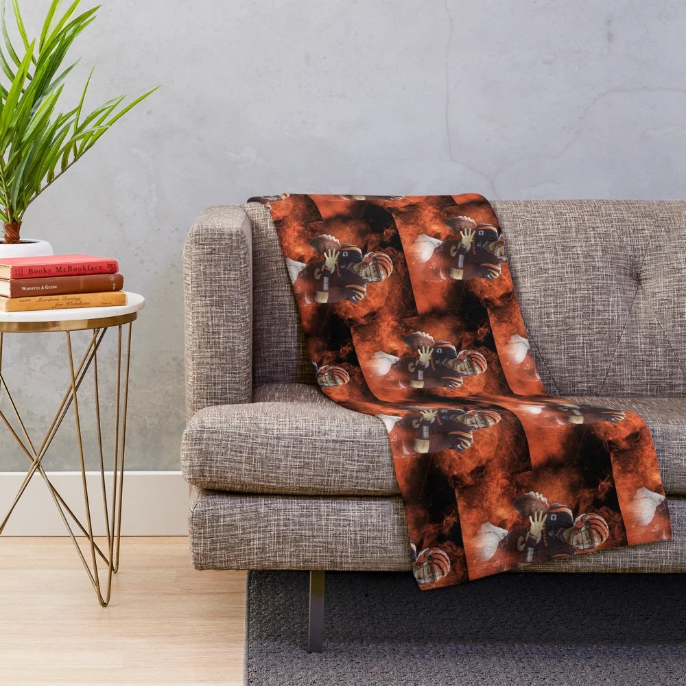 Joe Burrow Cincinnati Bengals plush blanket featuring sports-inspired art