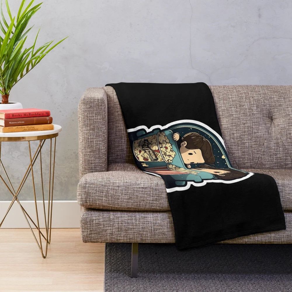 Plush blanket with cinema-inspired design for cozy movie watching