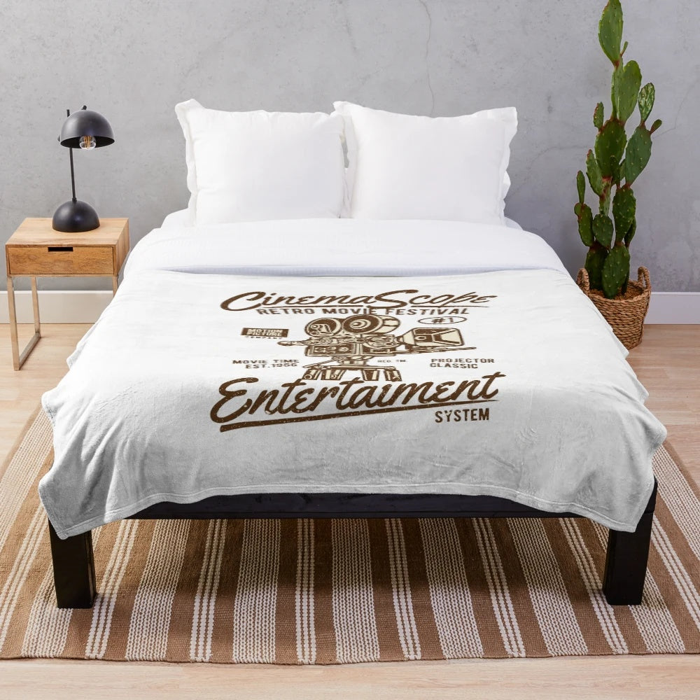 Cozy cinema scope plush blanket with movie theme