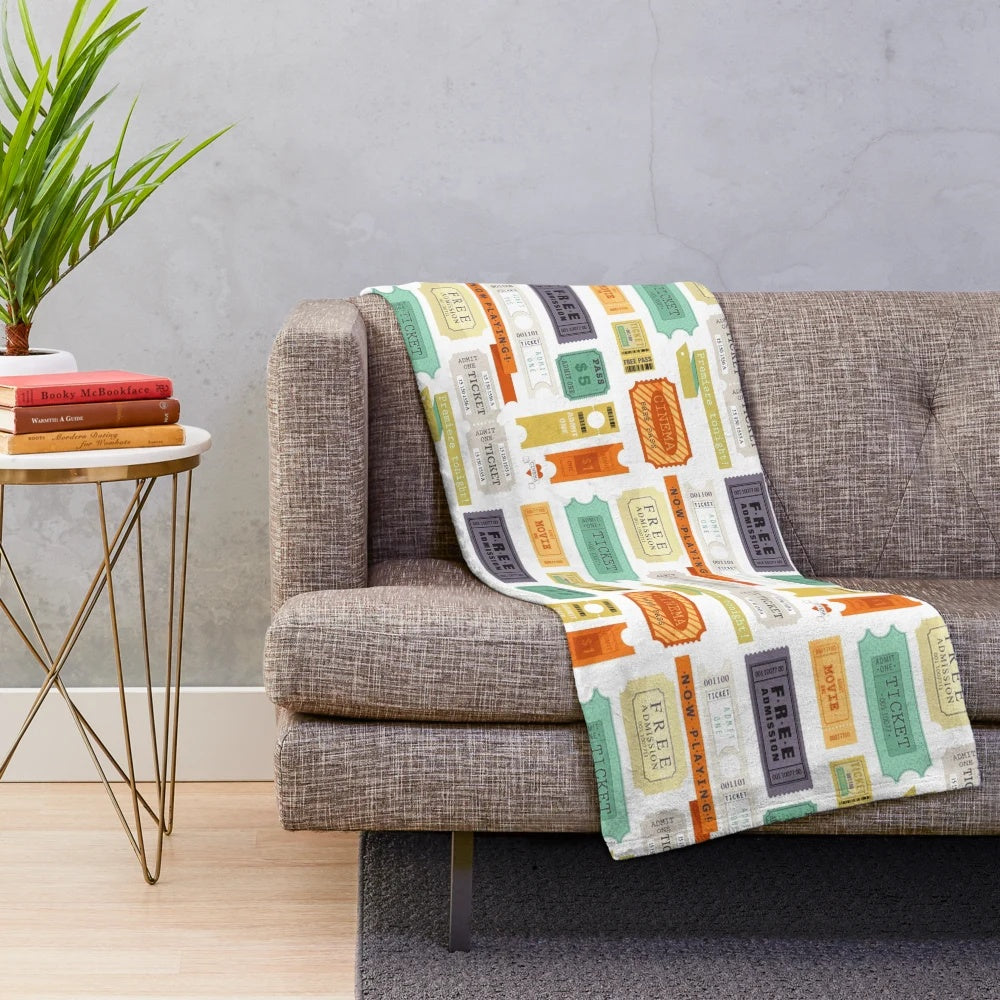 Cozy cinema tickets plush blanket with pop art design