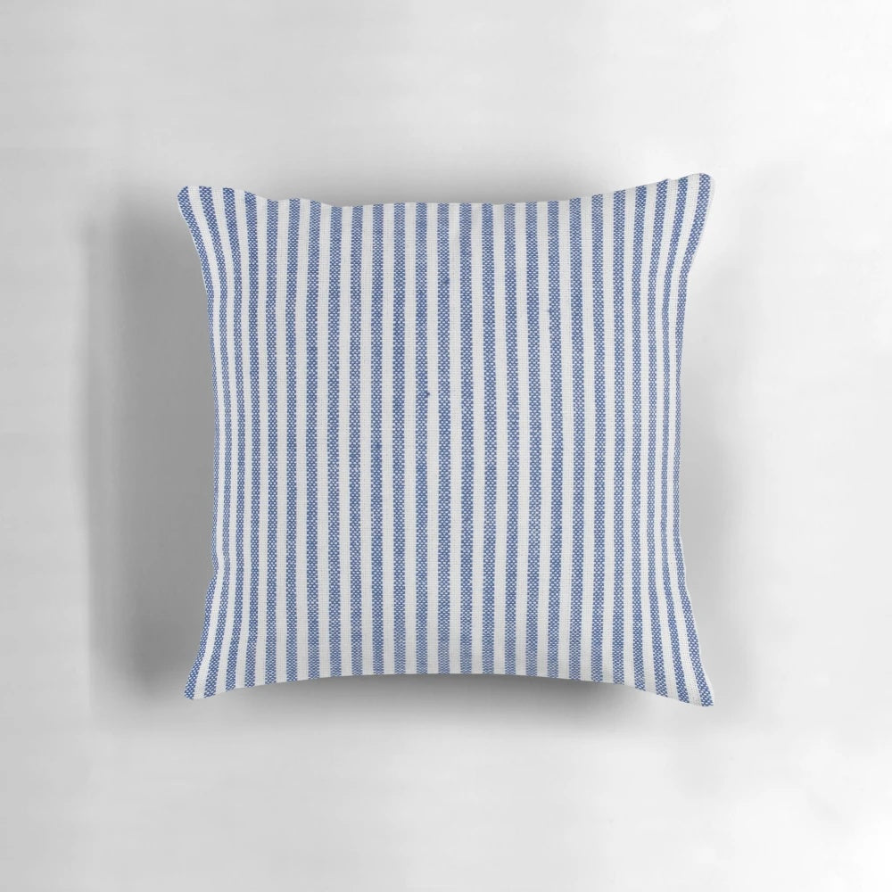Classic white and blue striped pillow for farmhouse, cottage style home decor