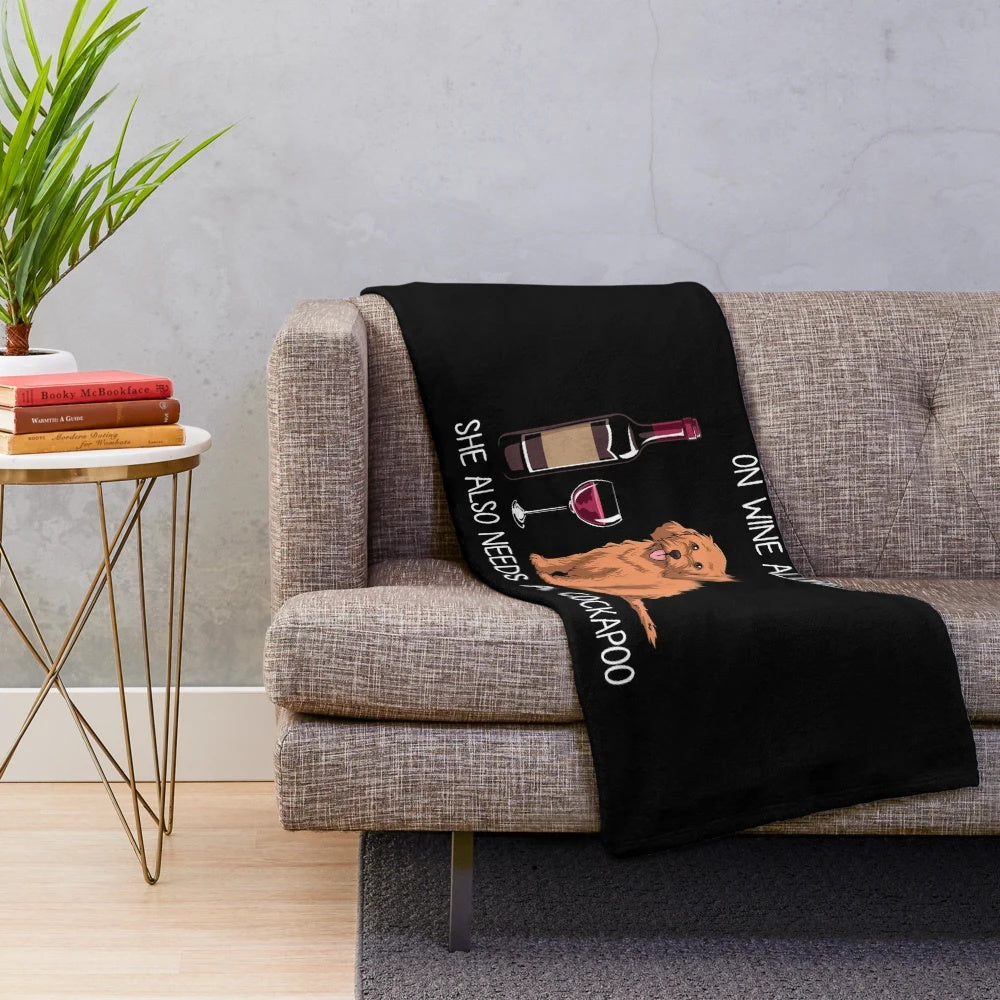 Soft and Plush Cockapoo Blanket with a Humorous Dog and Wine Design