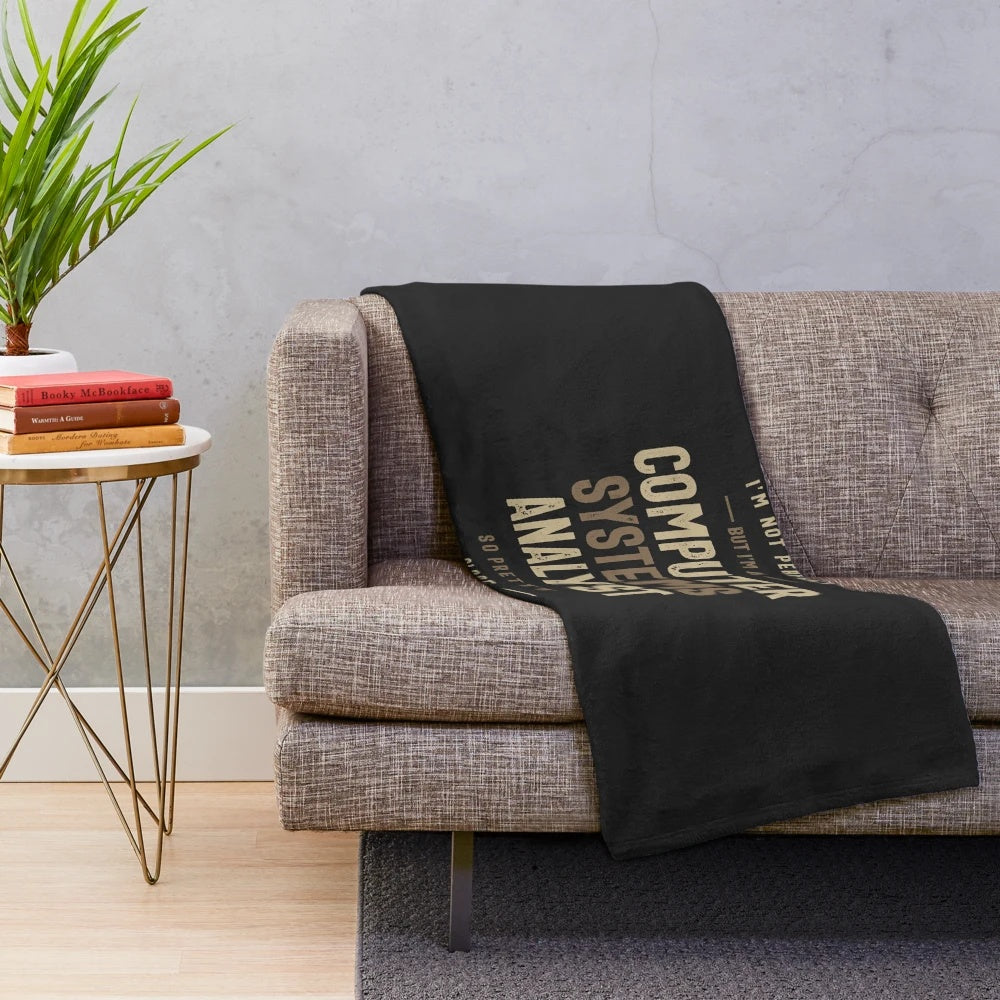 Computer systems analyst plush blanket with laptop and code design