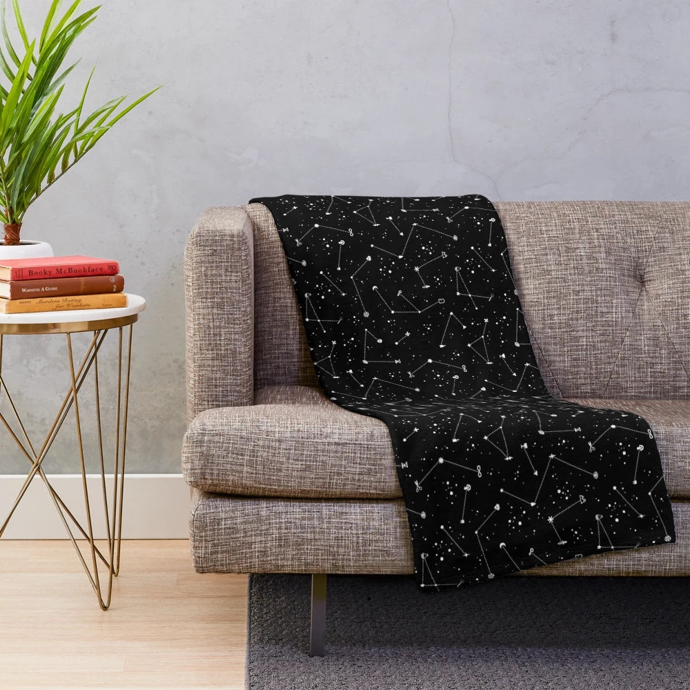 Constellations (Black) Plush Blanket with a starry night sky design
