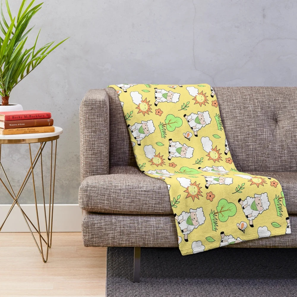 Cozy cotton sheep plush blanket with adorable cartoon pattern