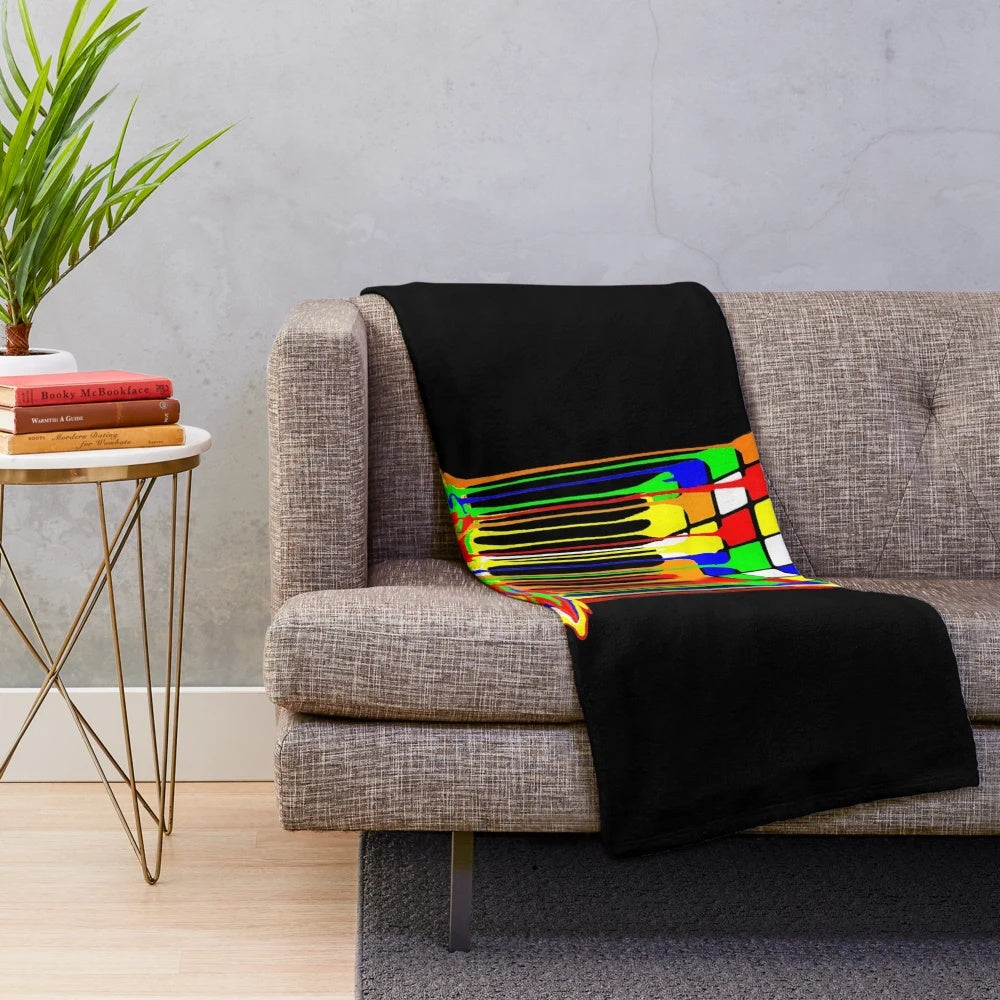 Colorful melting rubix cube graphic plush blanket
