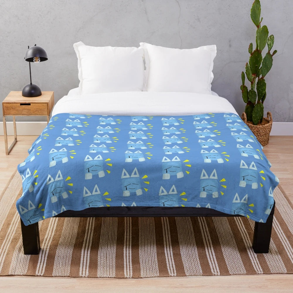 Sad cube plush blanket with geometric design