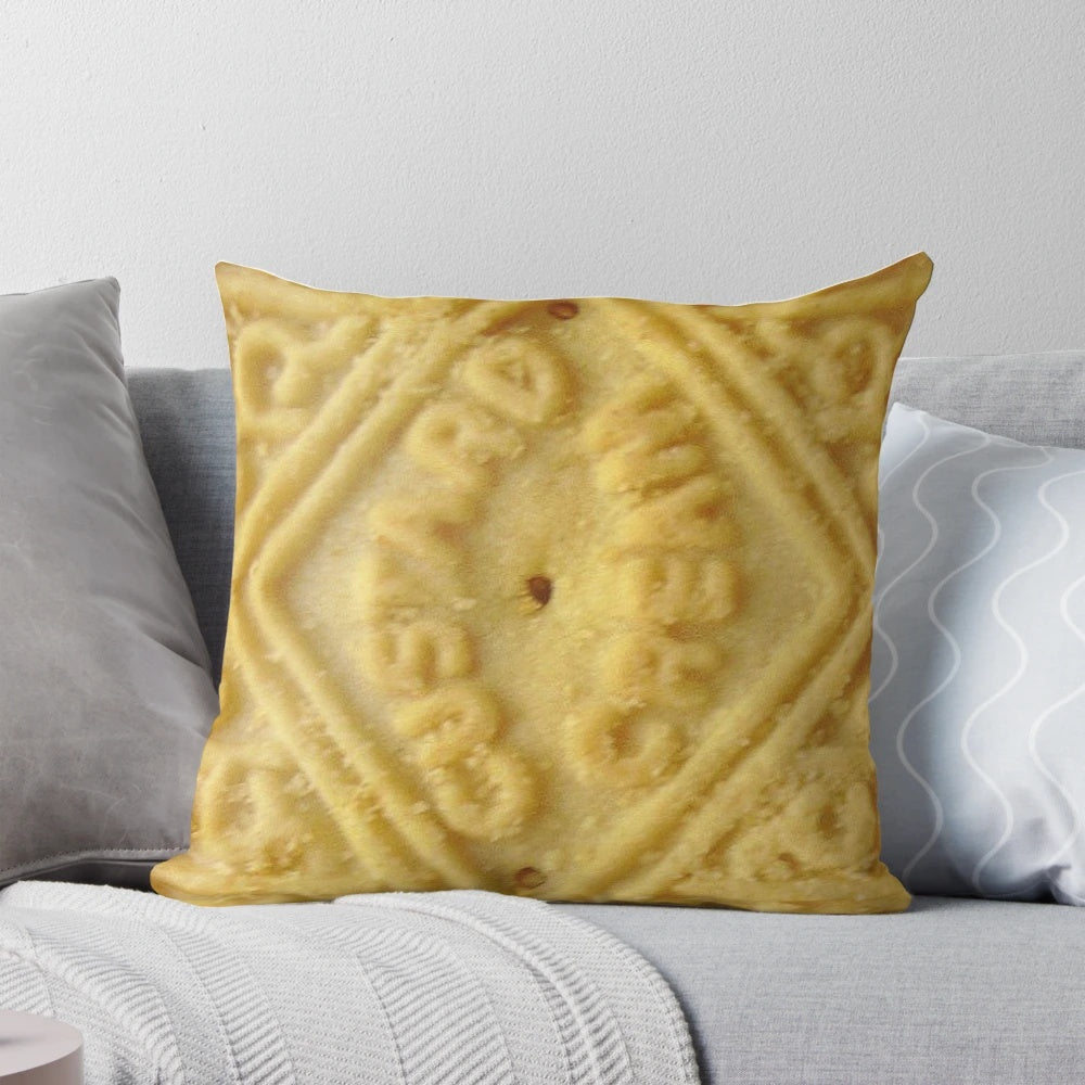 Oversized custard cream cookie-shaped pillow in a plush, soft fabric.