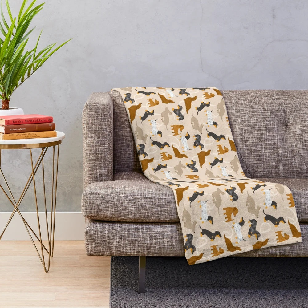 Dachshund plush blanket featuring a cute and playful dachshund design