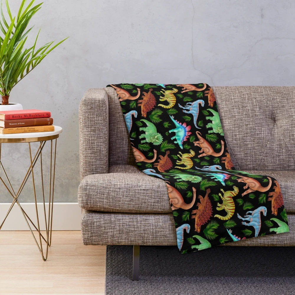 Dinosaur fern pattern plush blanket for Jurassic fans