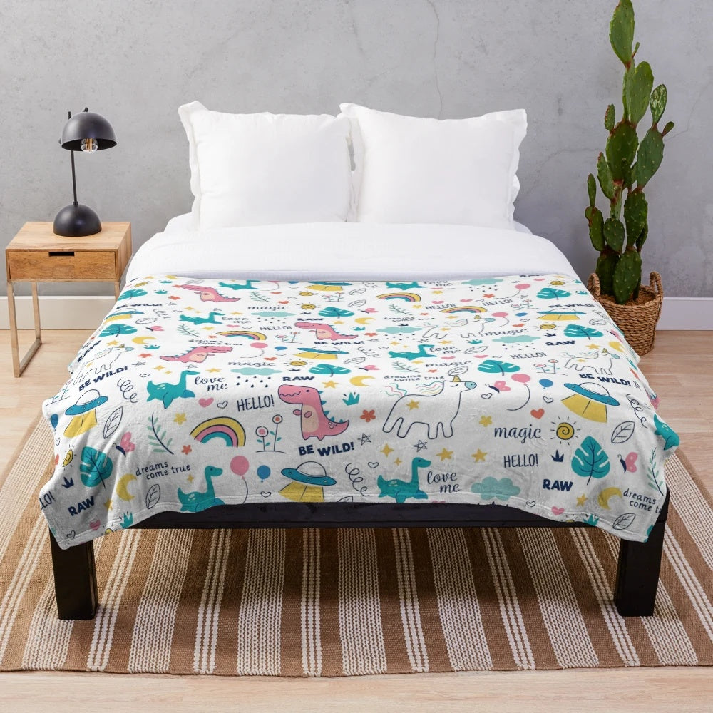 Soft and Comfortable Dinosaur Pattern Plush Blanket