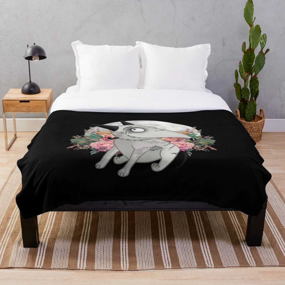 Frankie the bull terrier inspired plush dog blanket