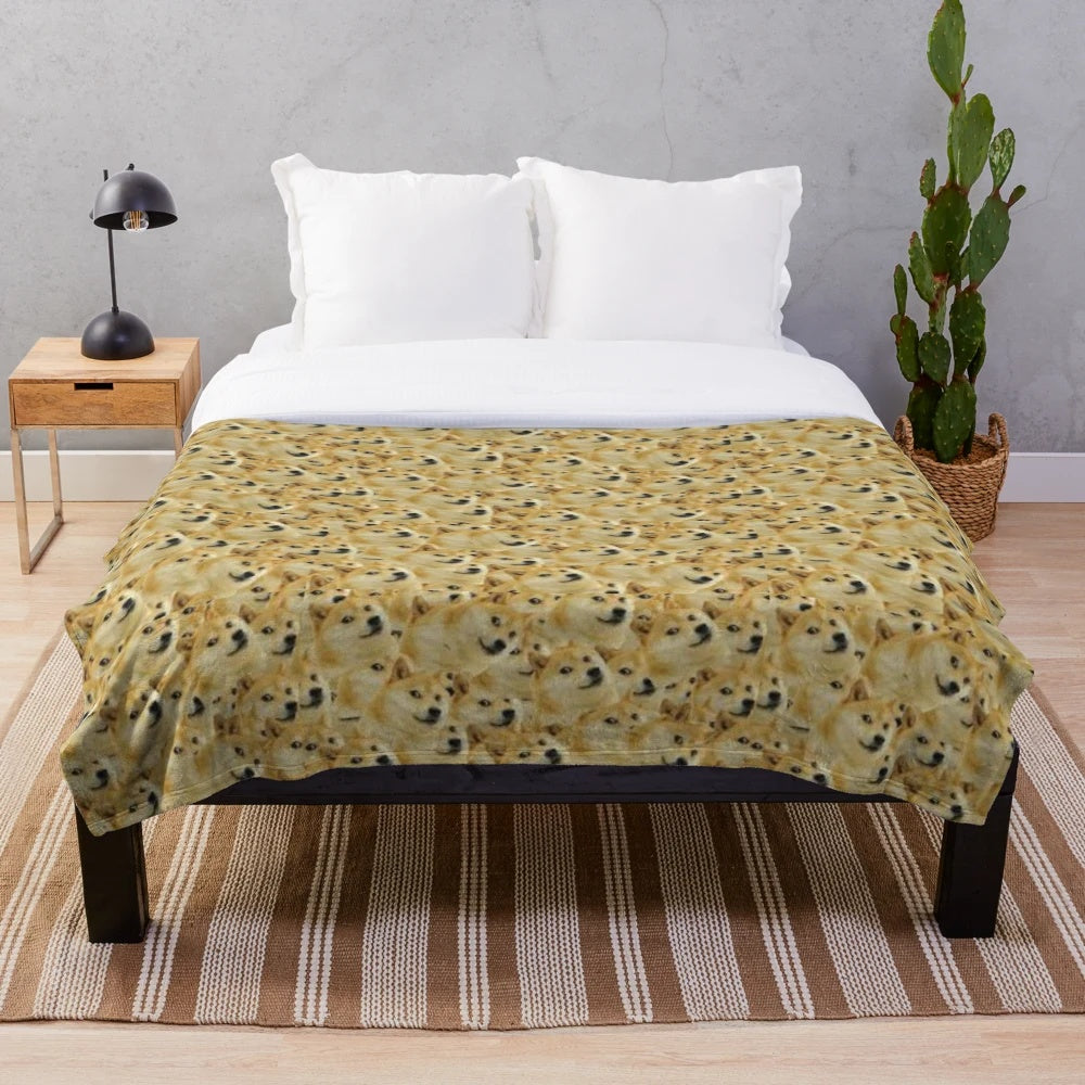 Doge meme plush blanket featuring the iconic Shiba Inu dog in a meme-inspired design