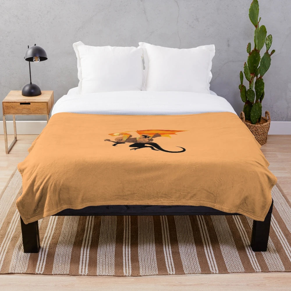 Cozy dragon-themed plush blanket with fantasy creature silhouette design