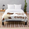 Fantastic Mr. Fox-inspired plush blanket with "What the Cuss?" graphic