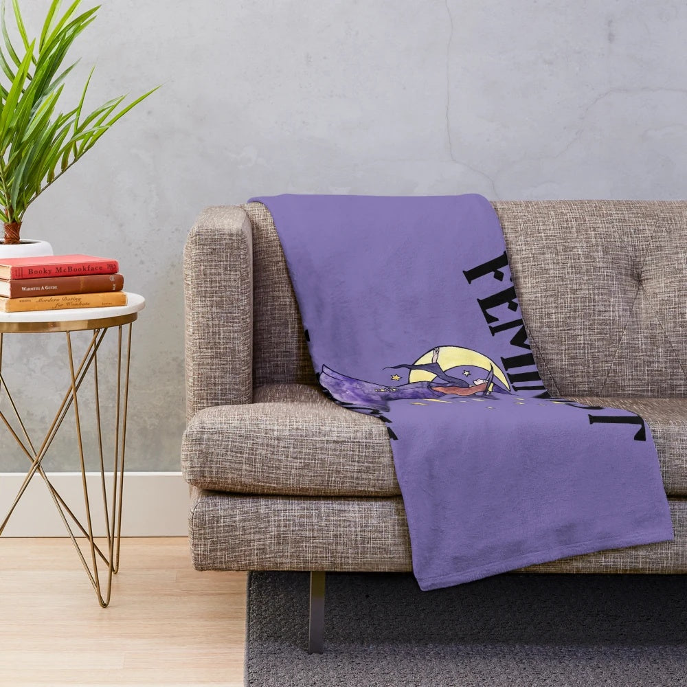 Soft plush blanket featuring a feminist witch design for a cozy, witchy home