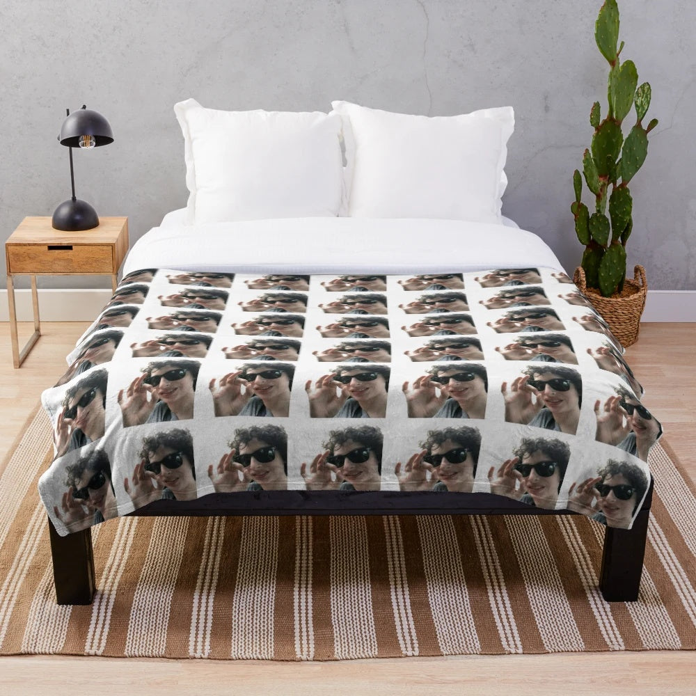Cozy Finn Wolfhard Inspired Plush Blanket with Stranger Things Characters