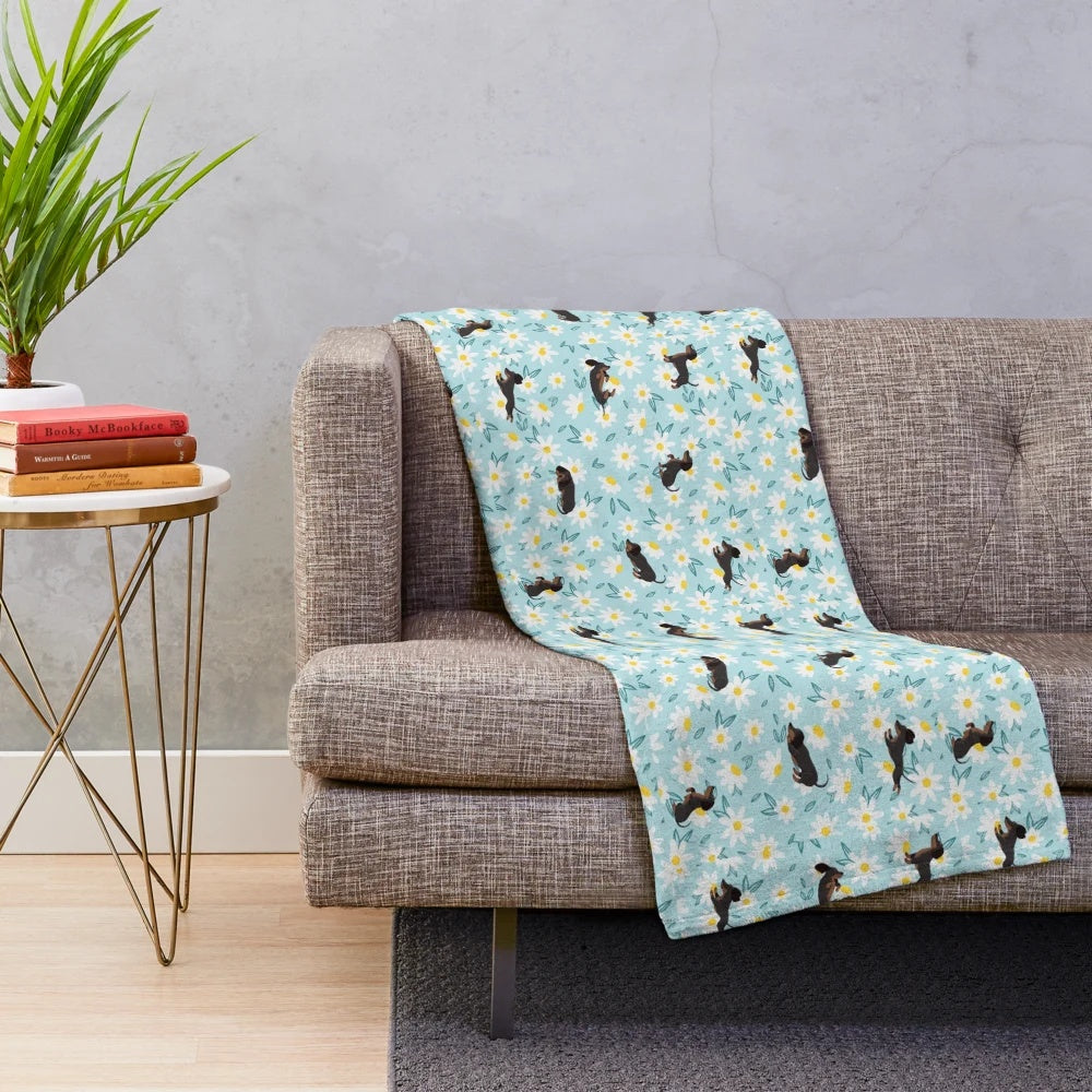 Floral dachshund pattern plush blanket