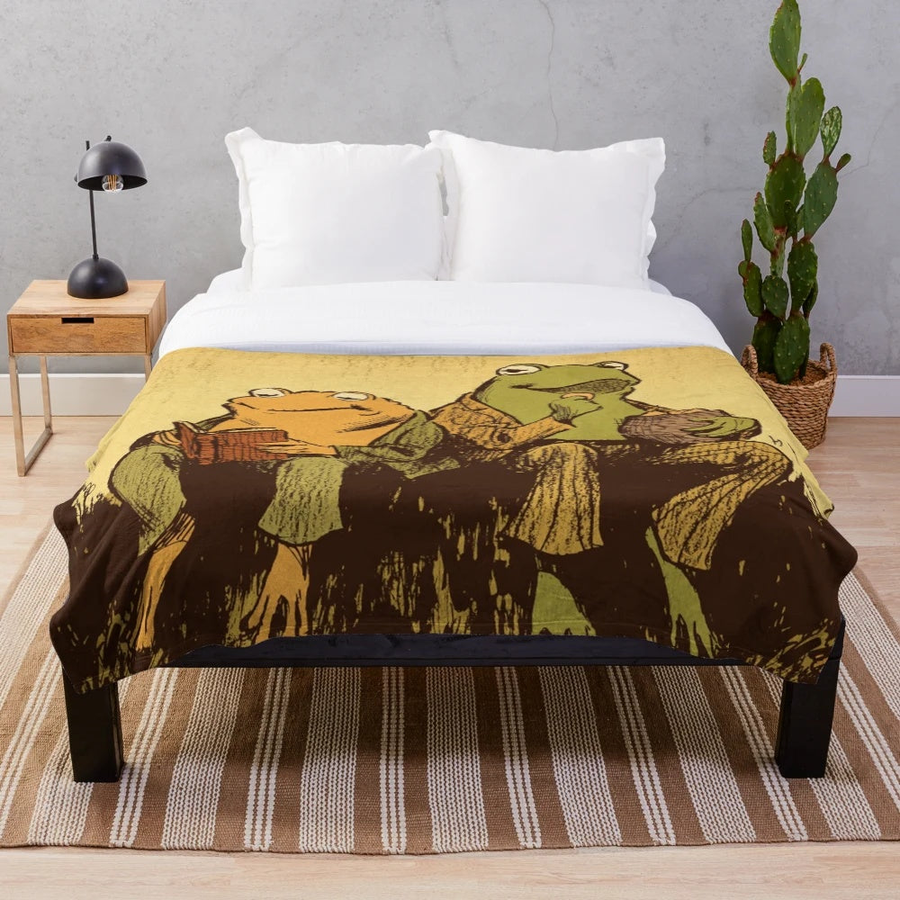 Frog and toad inspired plush blanket in a cottage core style