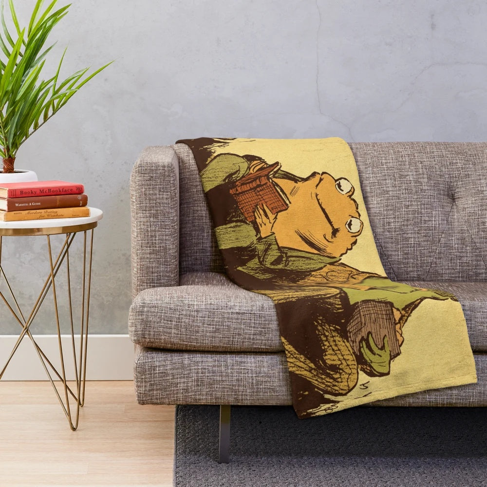 Frog and toad inspired plush blanket in a cottage core style
