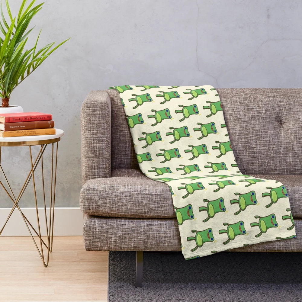Soft and plush froggy chair themed blanket for animal crossing enthusiasts