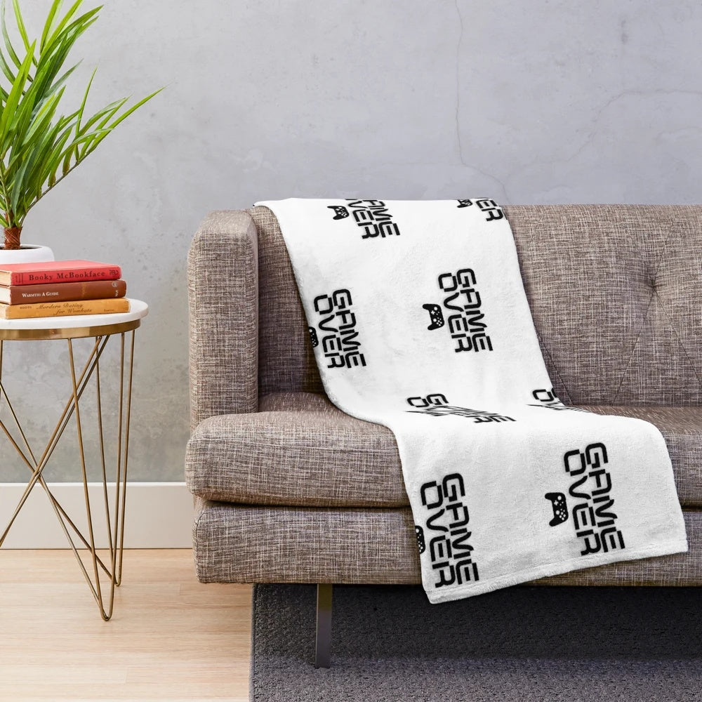 Game Over Plush Blanket with Black and White Design