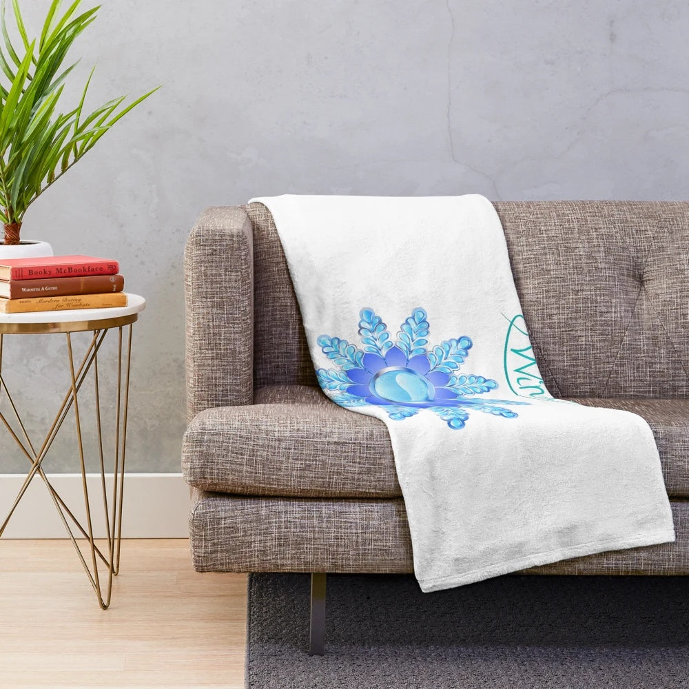Soft, warm snow-themed plush blanket with geometric, minimalist design