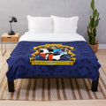 Greyhound-inspired plush blanket with a whimsical cartoon design